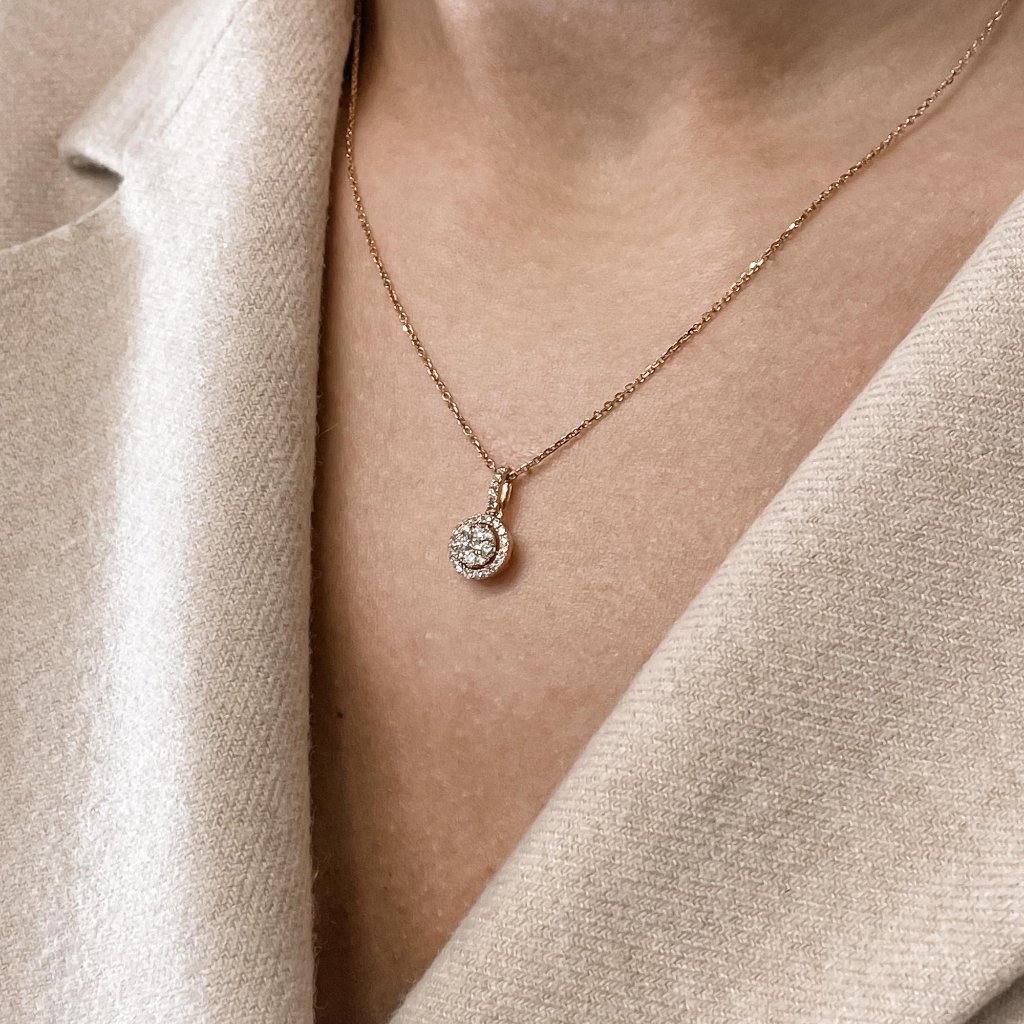 Rachel Koen Halo Diamond Pendant Necklace 18k Rose Gold 039cttw 2246$